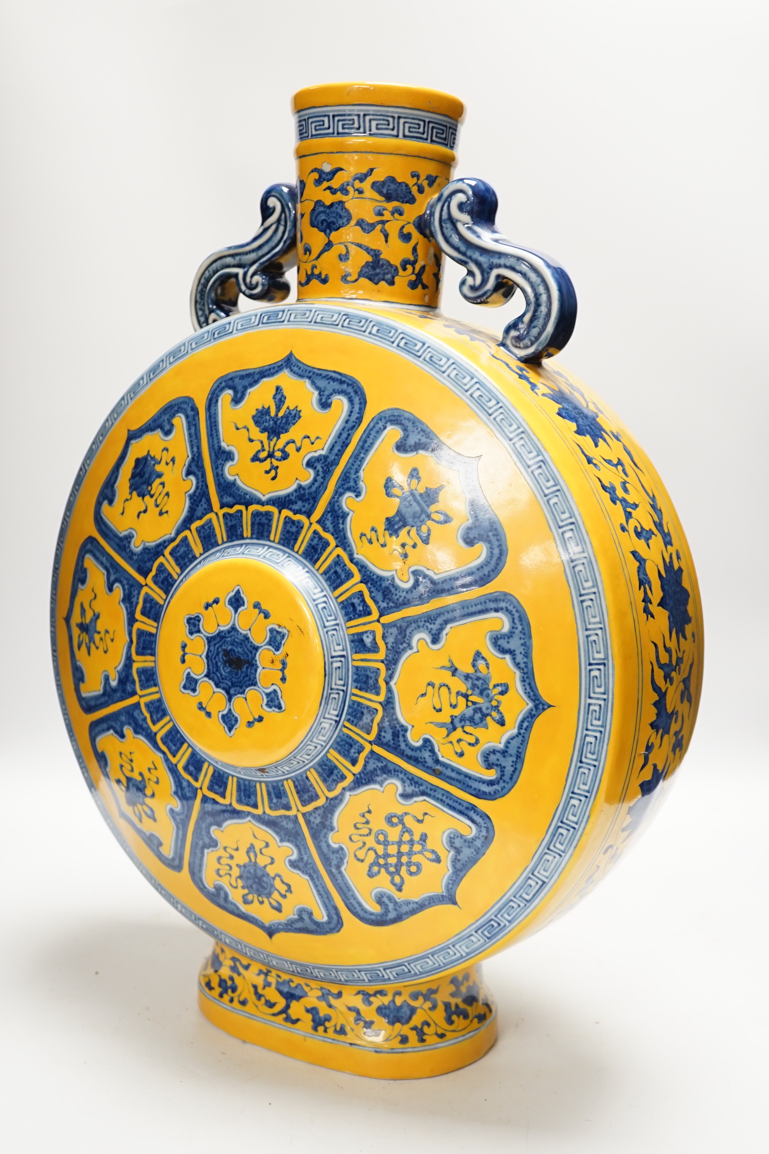 A large Chinese yellow ground moonflask, 49cm high